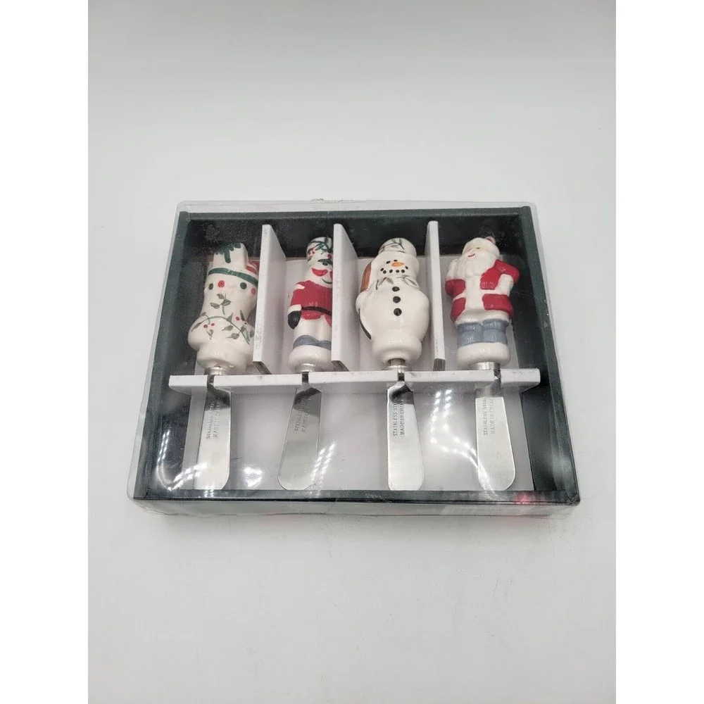 Pfaltzgraff Winterberry‎ Christmas Snowman Santa Spreaders Set of 4 in box